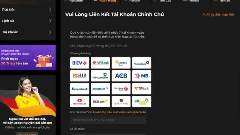Các hình thức thanh toán tại DEBET