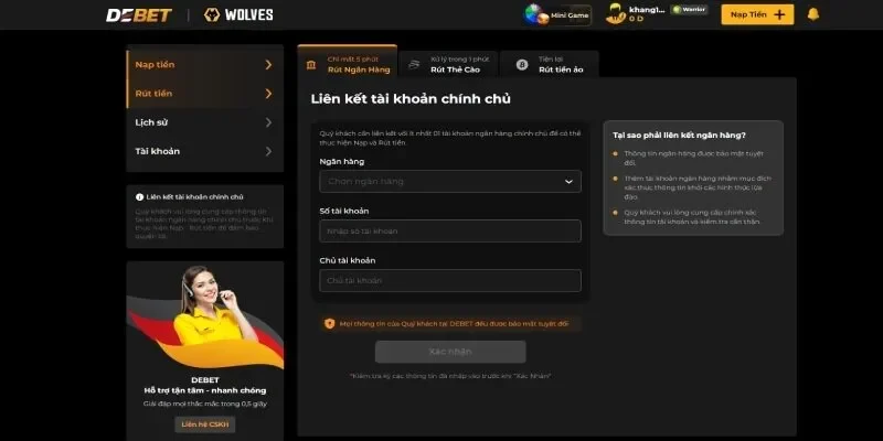 Hướng dẫn rút tiền DEBET siêu nhanh